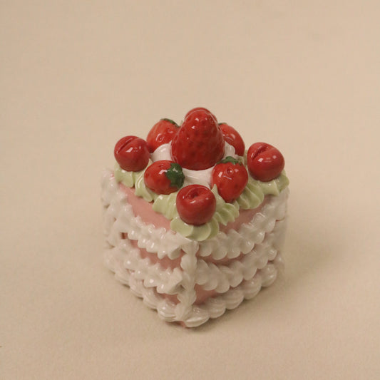 Handmade Ceramic Cake Fruit Topper, Square Strawberry Cherry Cream Dessert Decor