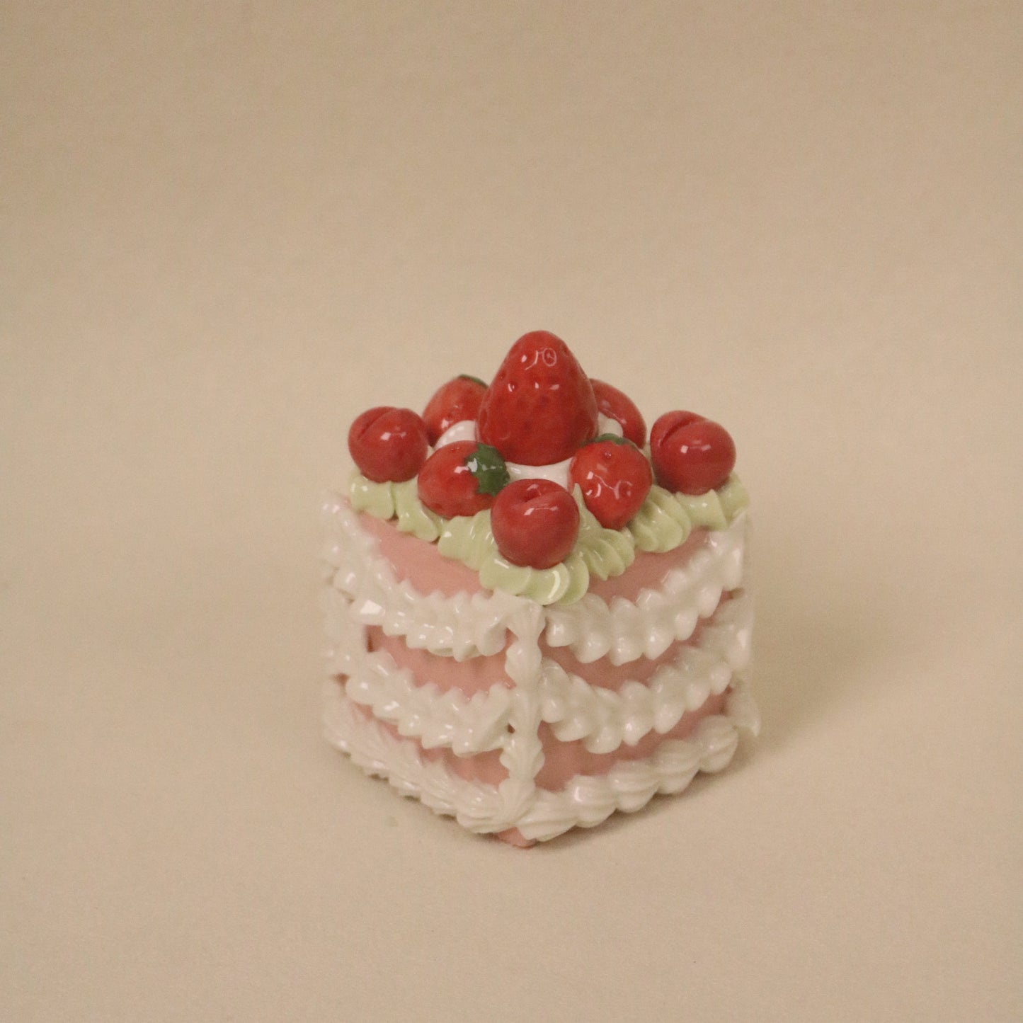 Handmade Ceramic Cake Fruit Topper, Square Strawberry Cherry Cream Dessert Decor