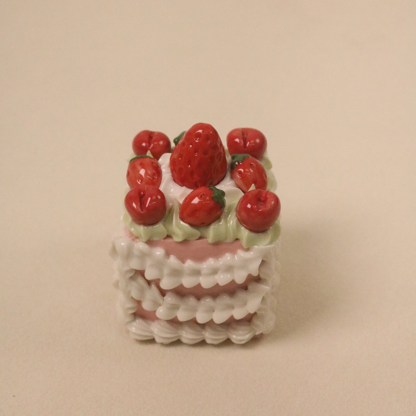 Handmade Ceramic Cake Fruit Topper, Square Strawberry Cherry Cream Dessert Decor