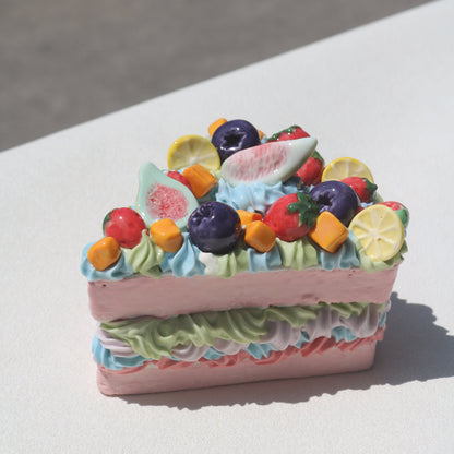 Handmade Ceramic "Cloud Nine" Cake Slice, Fig & Berry Pastel Dream, Whimsical Tabletop Art (CLAYYING)