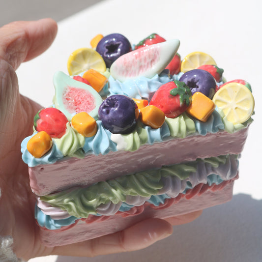 Handmade Ceramic "Cloud Nine" Cake Slice, Fig & Berry Pastel Dream, Whimsical Tabletop Art (CLAYYING)