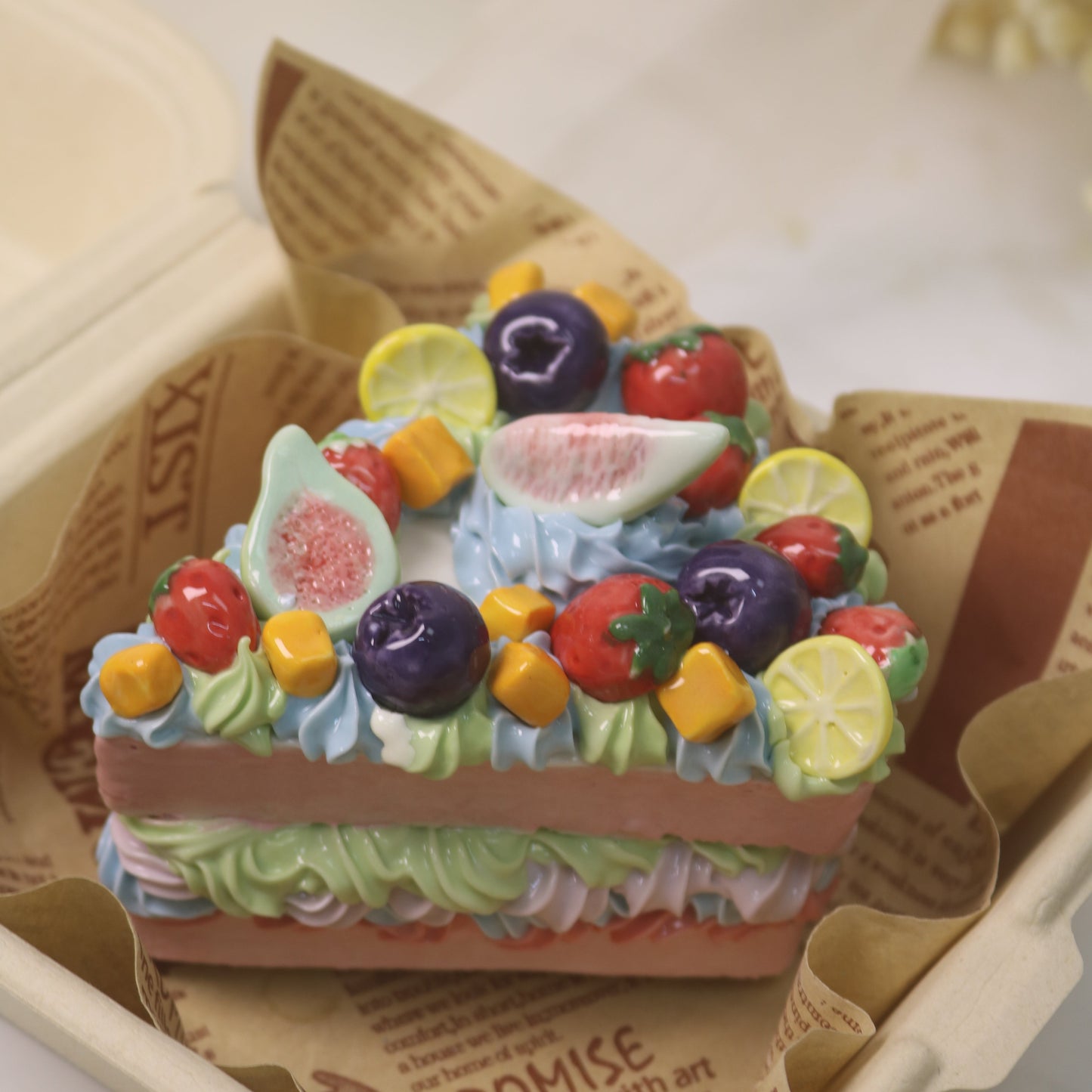 Handmade Ceramic "Cloud Nine" Cake Slice, Fig & Berry Pastel Dream, Whimsical Tabletop Art (CLAYYING)