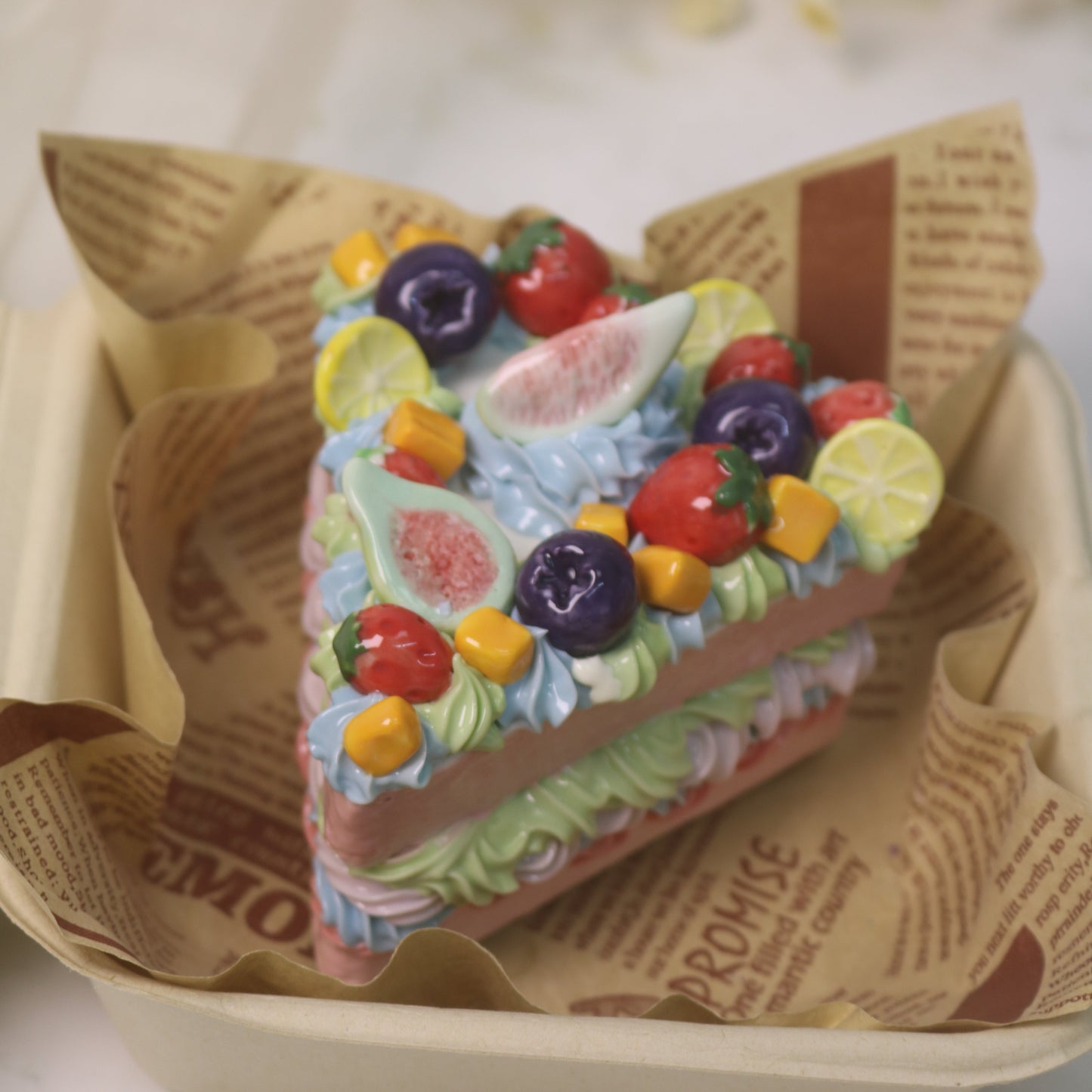 Handmade Ceramic "Cloud Nine" Cake Slice, Fig & Berry Pastel Dream, Whimsical Tabletop Art (CLAYYING)