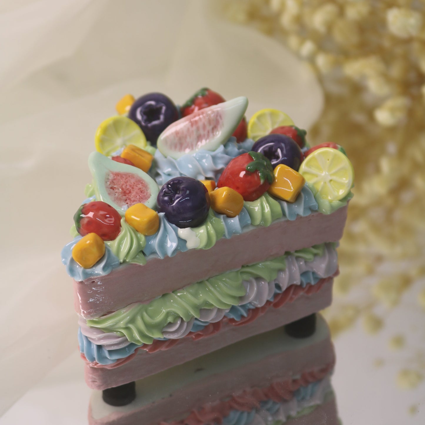 Handmade Ceramic "Cloud Nine" Cake Slice, Fig & Berry Pastel Dream, Whimsical Tabletop Art (CLAYYING)