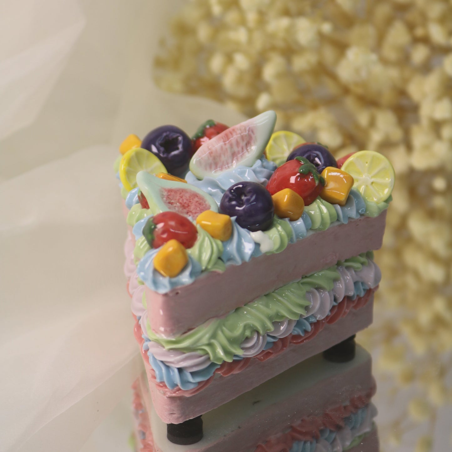 Handmade Ceramic "Cloud Nine" Cake Slice, Fig & Berry Pastel Dream, Whimsical Tabletop Art (CLAYYING)