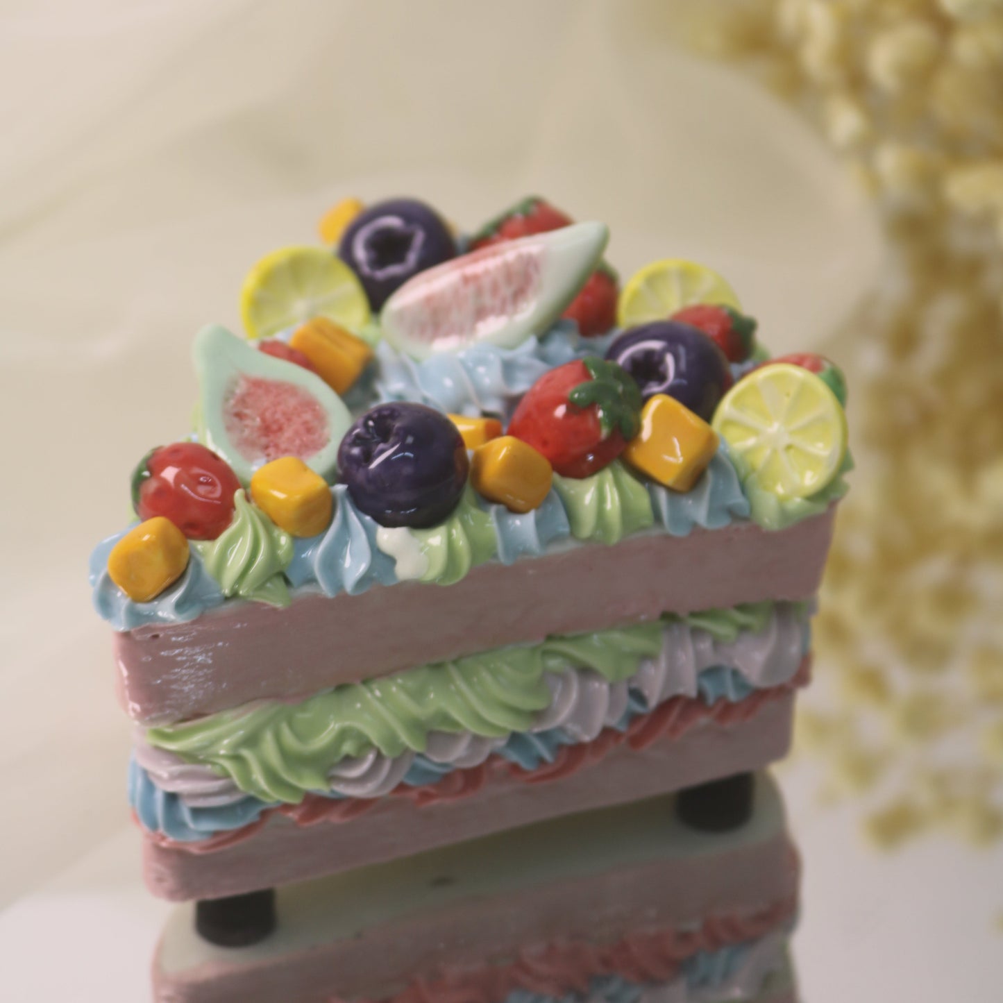 Handmade Ceramic "Cloud Nine" Cake Slice, Fig & Berry Pastel Dream, Whimsical Tabletop Art (CLAYYING)