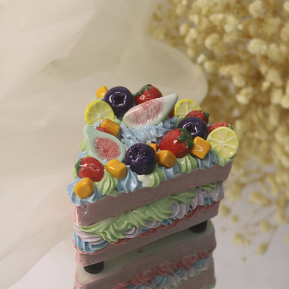 Handmade Ceramic "Cloud Nine" Cake Slice, Fig & Berry Pastel Dream, Whimsical Tabletop Art (CLAYYING)