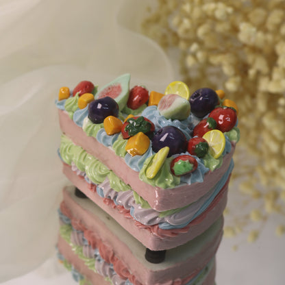 Handmade Ceramic "Cloud Nine" Cake Slice, Fig & Berry Pastel Dream, Whimsical Tabletop Art (CLAYYING)
