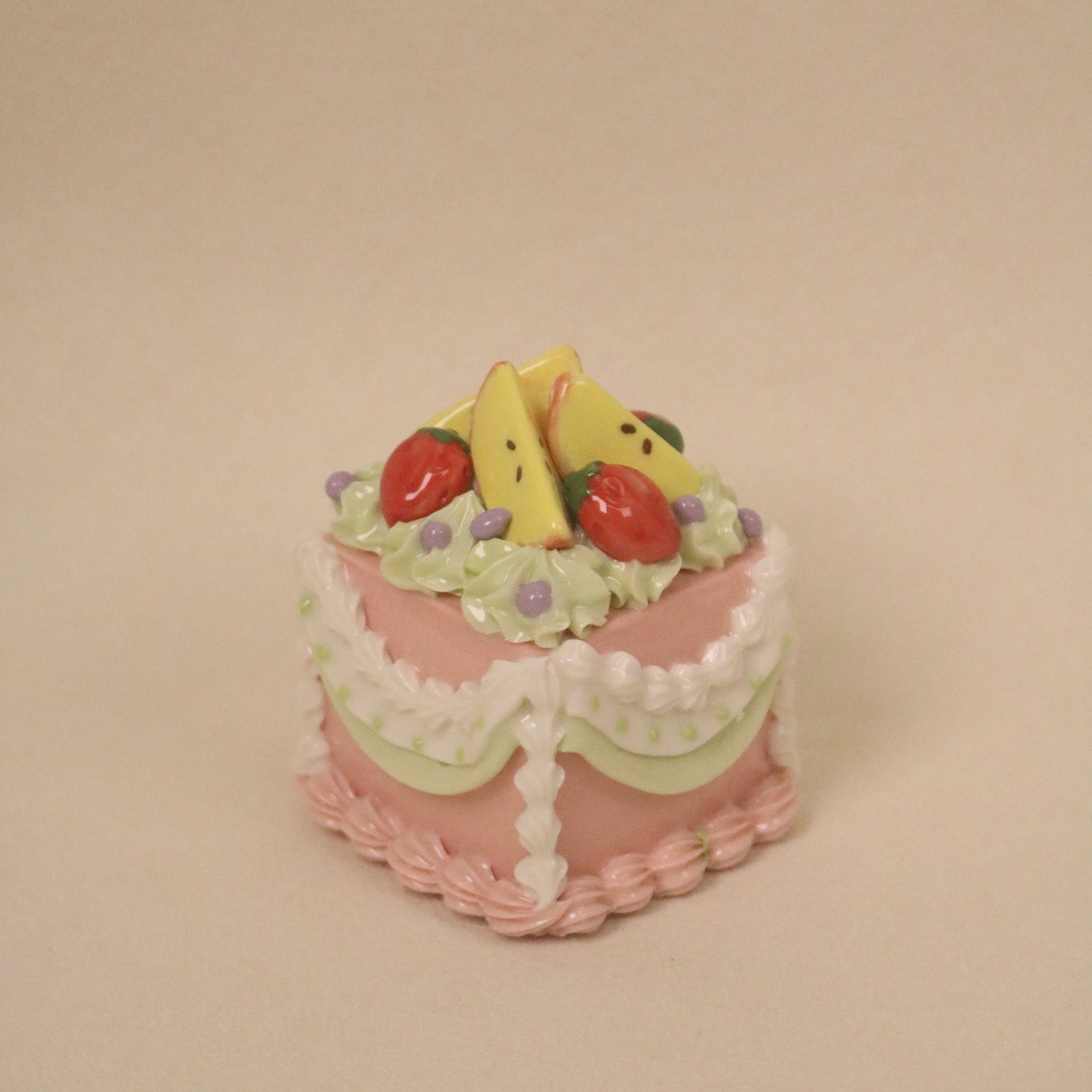 Handmade Ceramic Dessert Art, Square Fruit Cake Display Piece
