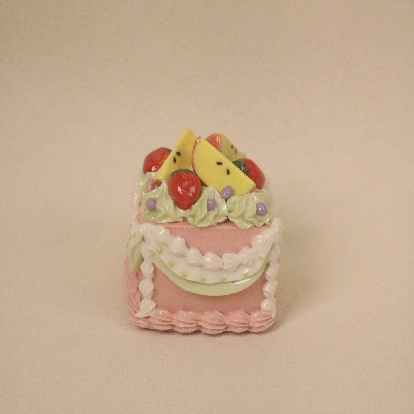 Handmade Ceramic Dessert Art, Square Fruit Cake Display Piece