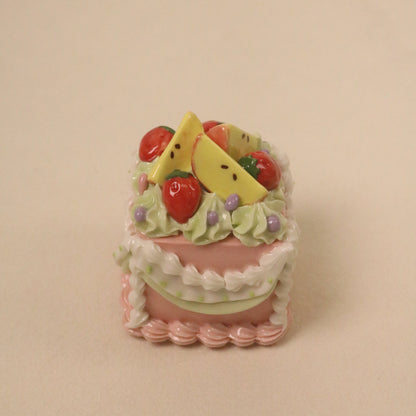 Handmade Ceramic Dessert Art, Square Fruit Cake Display Piece