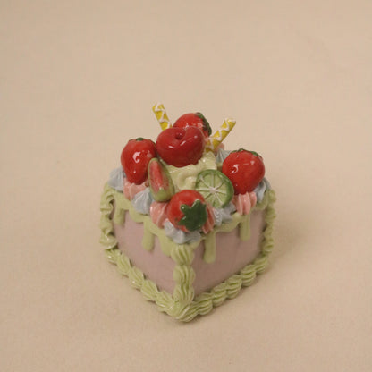 Handmade Ceramic Fake Cake Decor, Square Fruit Cream Mini Cake Ornament