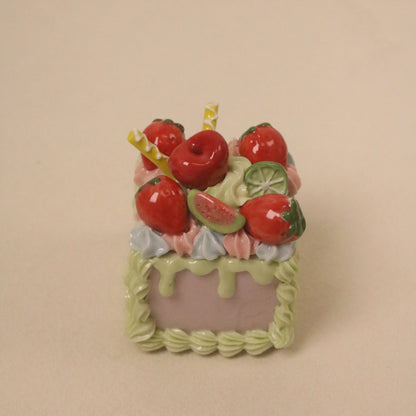 Handmade Ceramic Fake Cake Decor, Square Fruit Cream Mini Cake Ornament