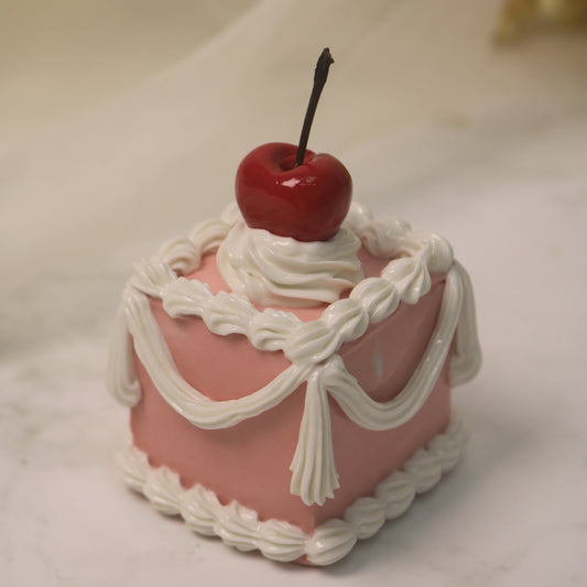 Handmade Ceramic "First Blush" Cake, Soft Pink & Mint Vintage Celebration, Whimsical Keepsake Figurine (CLAYYING)