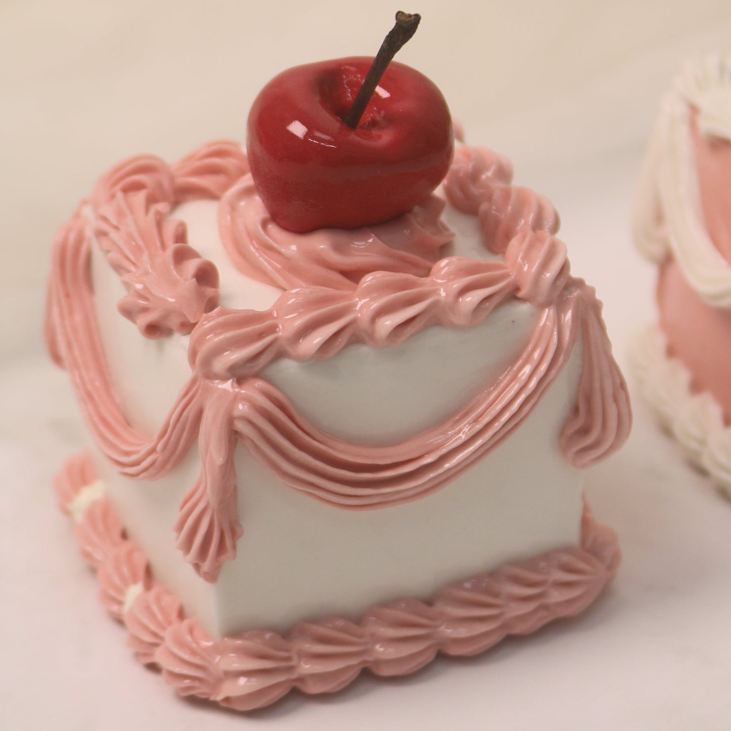 Handmade Ceramic "First Blush" Cake, Soft Pink & Mint Vintage Celebration, Whimsical Keepsake Figurine (CLAYYING)
