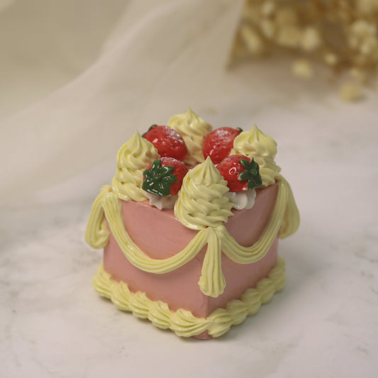 Handmade Ceramic "Petit Pink" Square Cake, Delicate Rose Icing Petite Four, Gentle Soul Tabletop Art