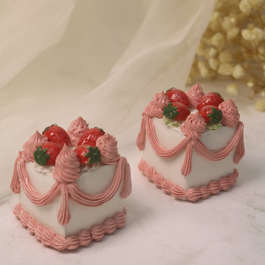 Handmade Ceramic "Petit Pink" Square Cake, Delicate Rose Icing Petite Four, Gentle Soul Tabletop Art