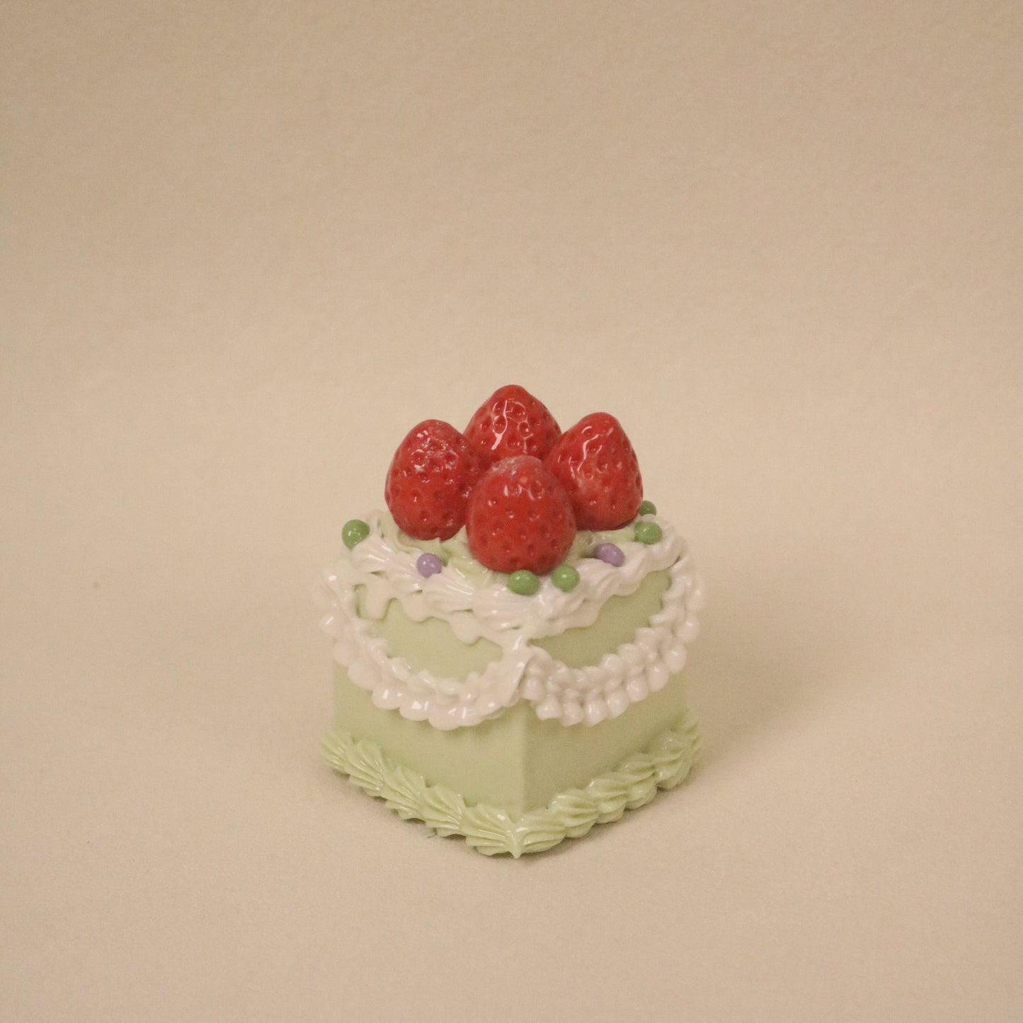 Handmade Ceramic Pistachio Flavor Fruit Cake Strawberry Topper Square Decorative Piece