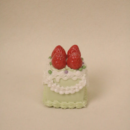 Handmade Ceramic Pistachio Flavor Fruit Cake Strawberry Topper Square Decorative Piece