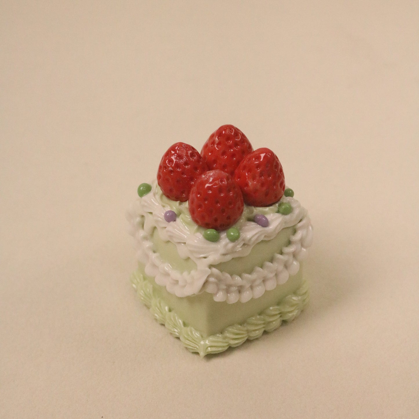 Handmade Ceramic Pistachio Flavor Fruit Cake Strawberry Topper Square Decorative Piece