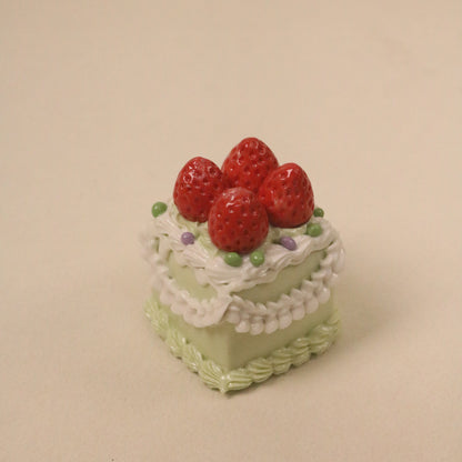 Handmade Ceramic Pistachio Flavor Fruit Cake Strawberry Topper Square Decorative Piece