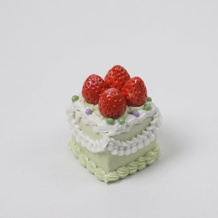 Handmade Ceramic Pistachio Flavor Fruit Cake Strawberry Topper Square Decorative Piece