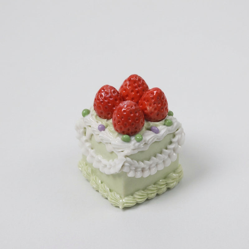 Handmade Ceramic Pistachio Flavor Fruit Cake Strawberry Topper Square Decorative Piece