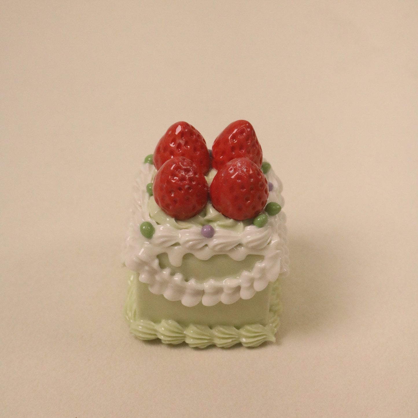Handmade Ceramic Pistachio Flavor Fruit Cake Strawberry Topper Square Decorative Piece