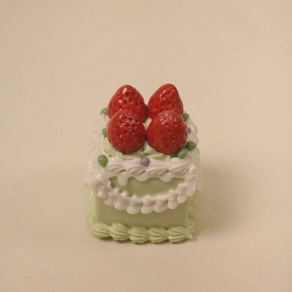 Handmade Ceramic Pistachio Flavor Fruit Cake Strawberry Topper Square Decorative Piece