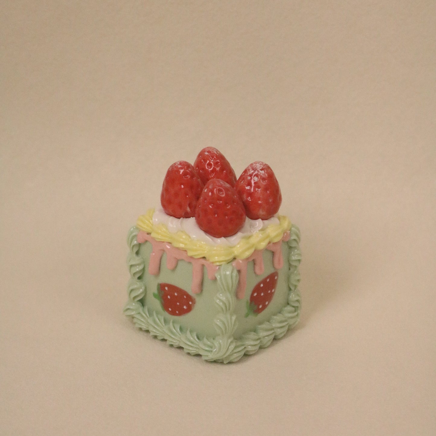 Handmade Ceramic Square Cake Topper Strawberry Fruit Cream Dessert Decor