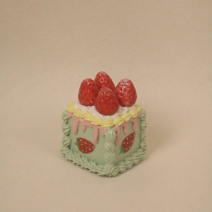 Handmade Ceramic Square Cake Topper Strawberry Fruit Cream Dessert Decor
