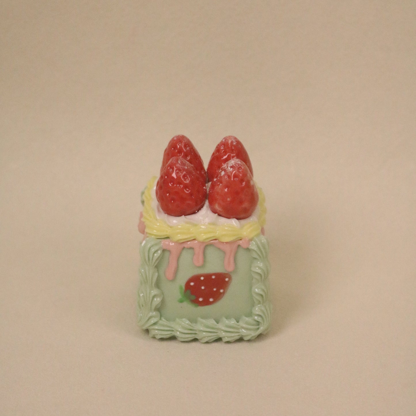 Handmade Ceramic Square Cake Topper Strawberry Fruit Cream Dessert Decor