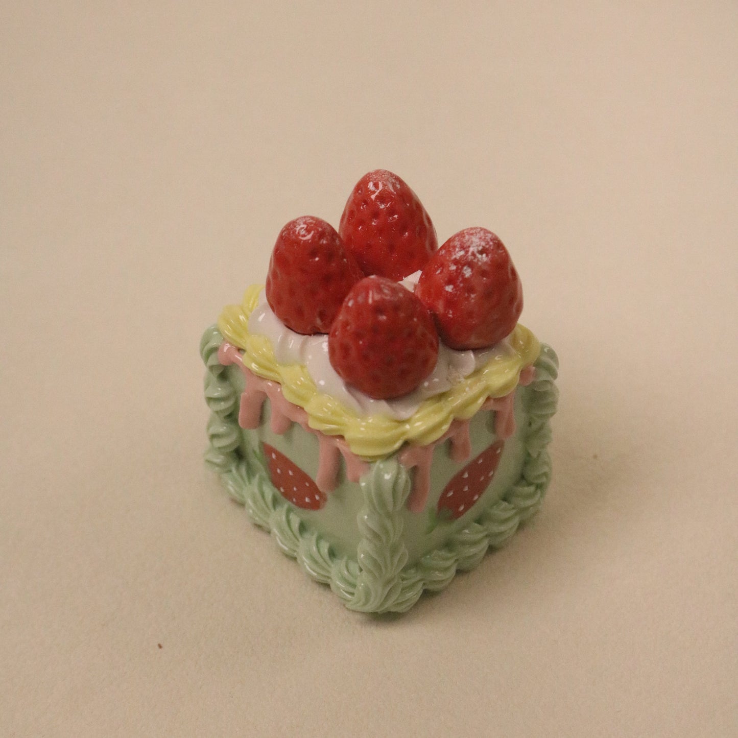 Handmade Ceramic Square Cake Topper Strawberry Fruit Cream Dessert Decor