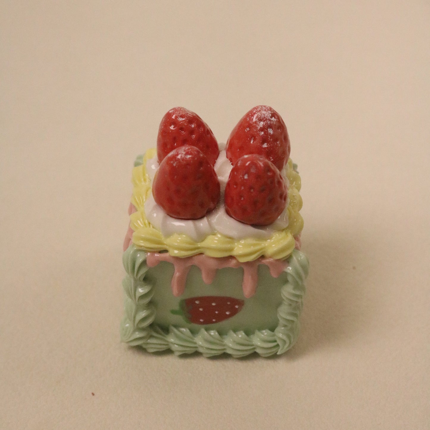 Handmade Ceramic Square Cake Topper Strawberry Fruit Cream Dessert Decor