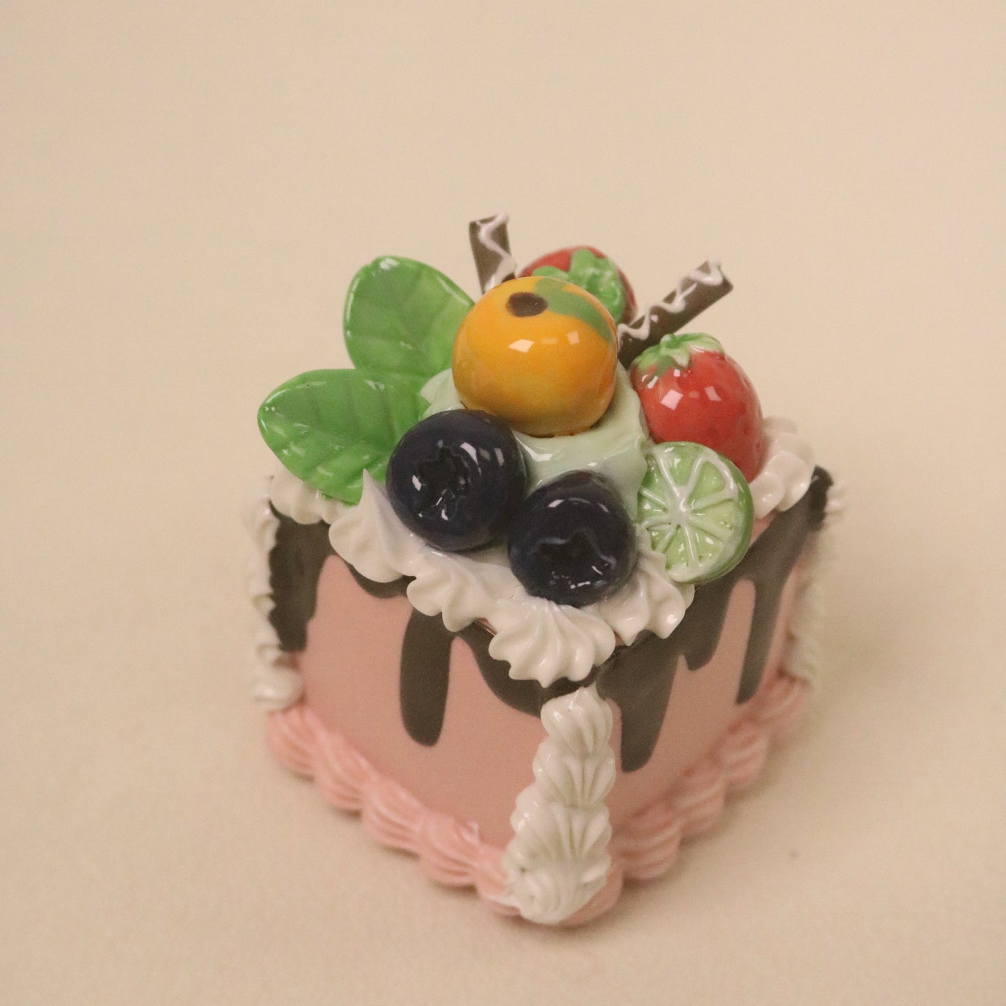 Handmade Ceramic Square Dessert Ornament, Unique Cake Decor Gift