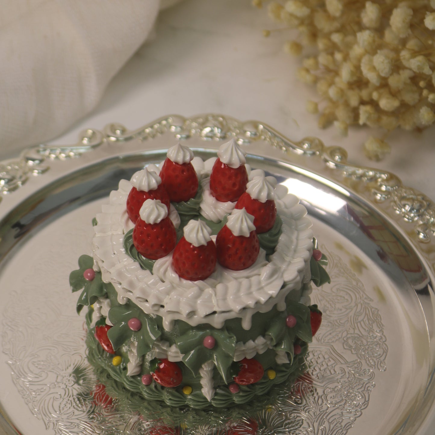 Handmade Christmas-themed Ceramic Cake