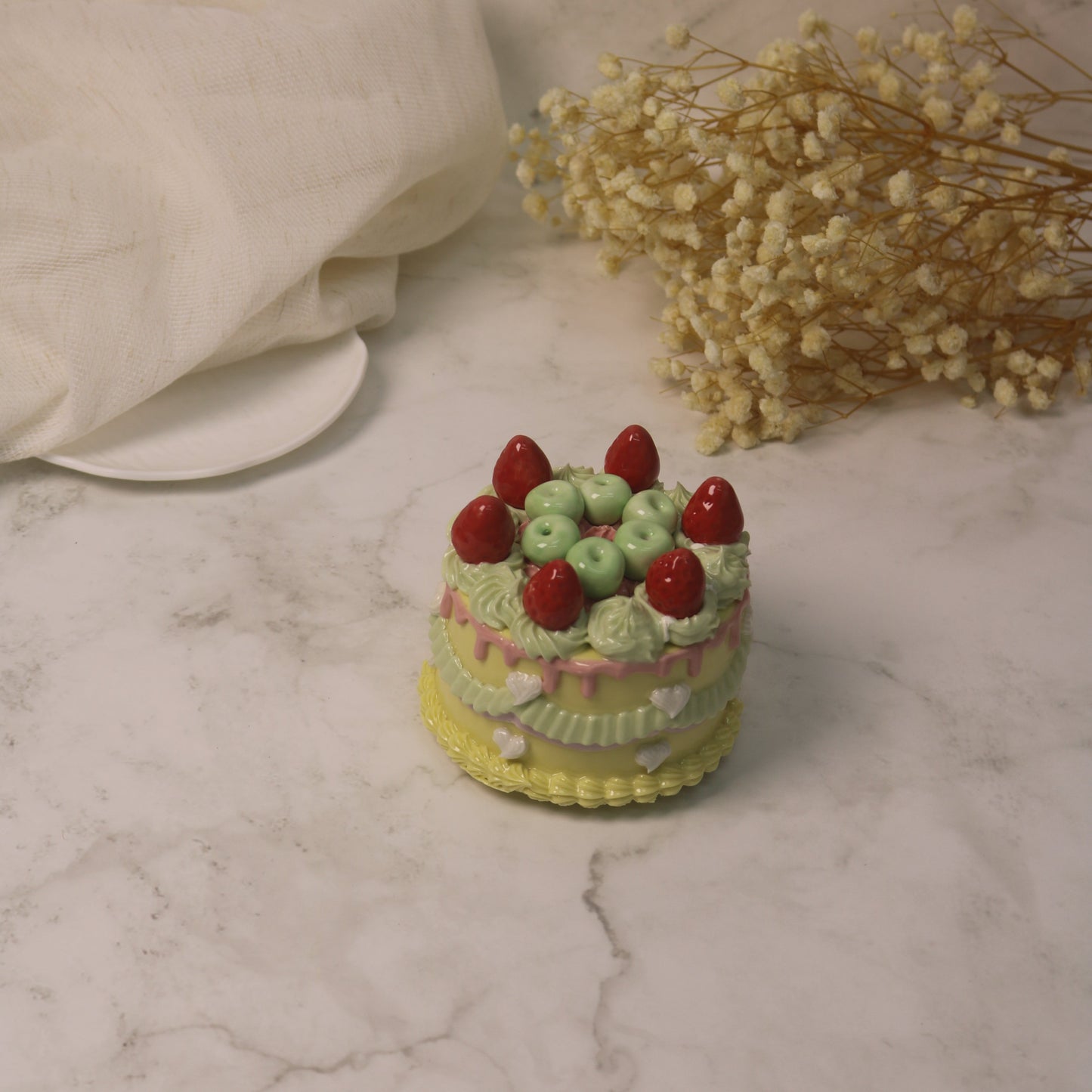 Handmade Decorated Lemon Vanilla Strawberry Ceramic Cake