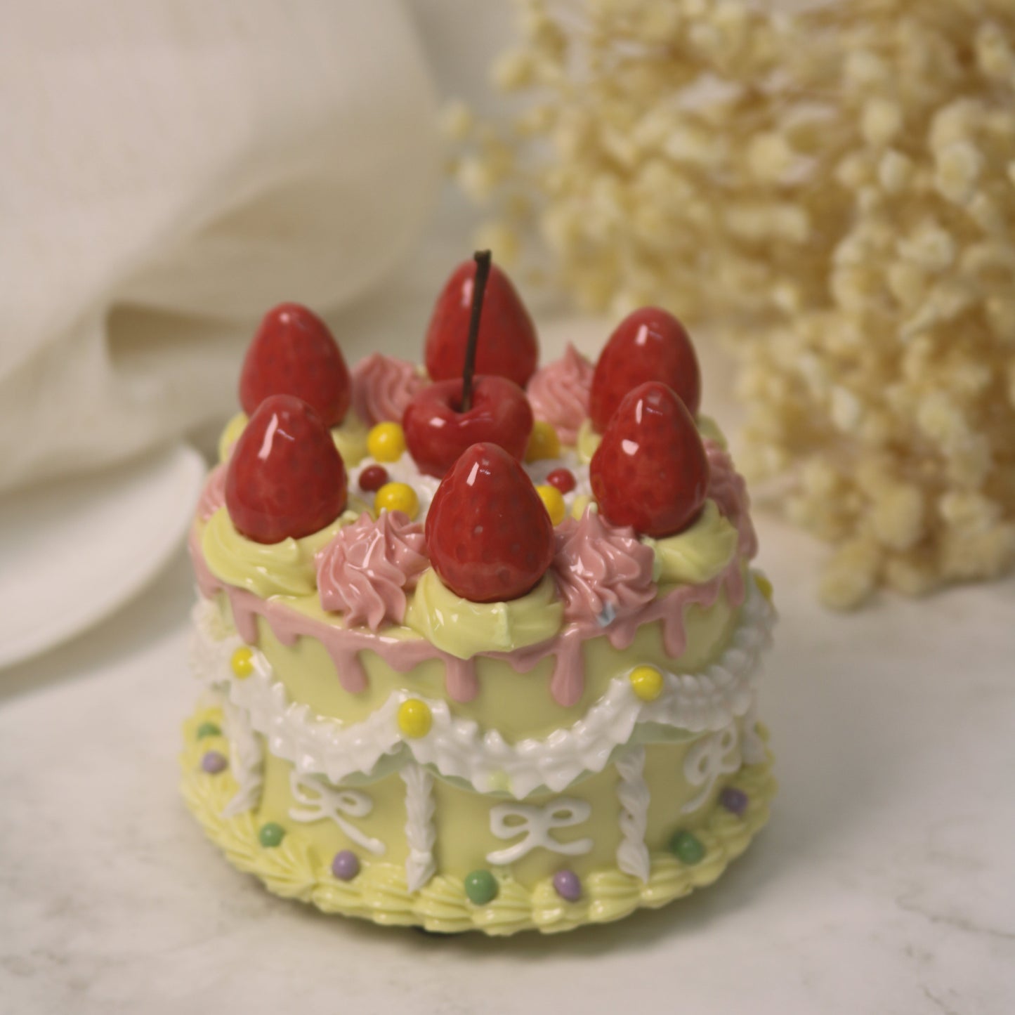 Handmade Decorated Lemon Vanilla Strawberry Cherry Ceramic Cake