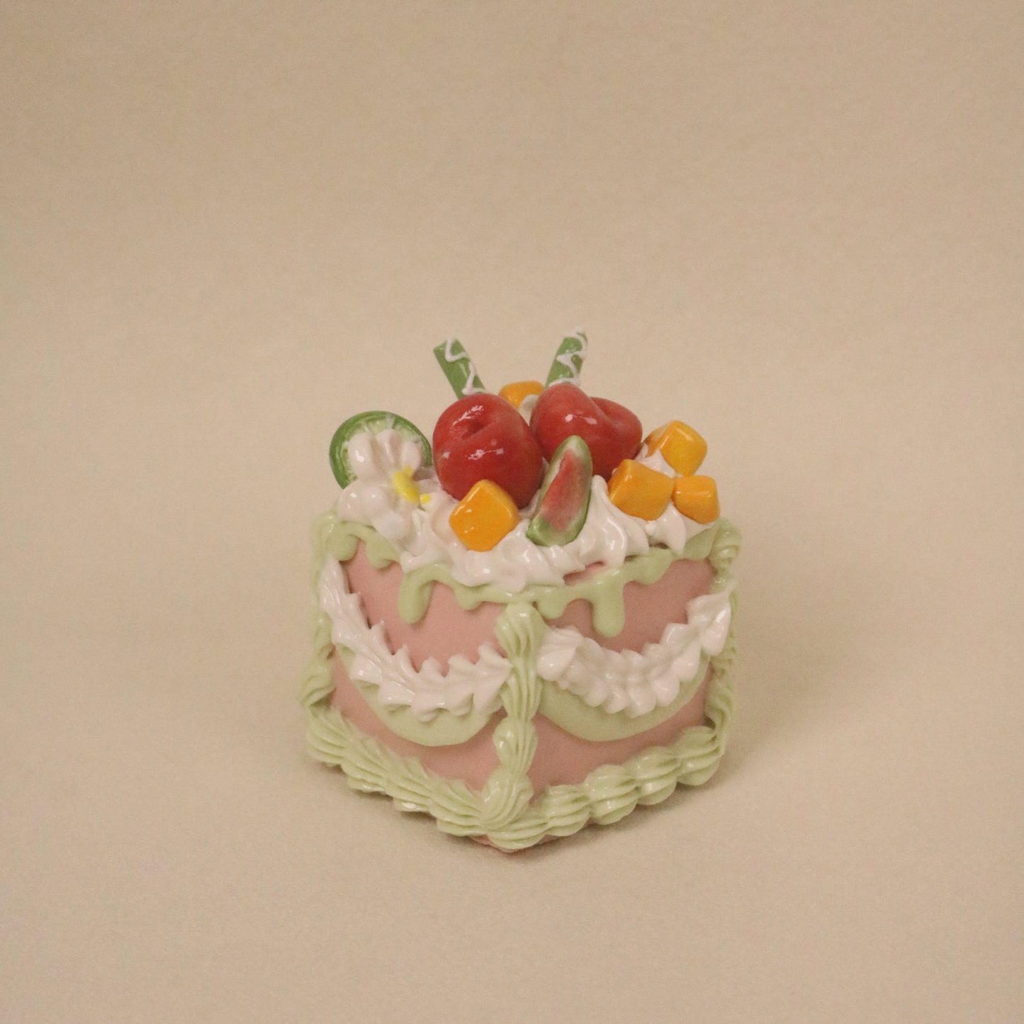 Handmade Dessert Sculpture, Square Ceramic Cake Art Ornament