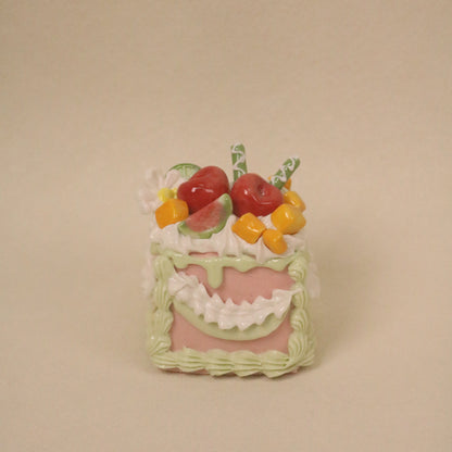 Handmade Dessert Sculpture, Square Ceramic Cake Art Ornament
