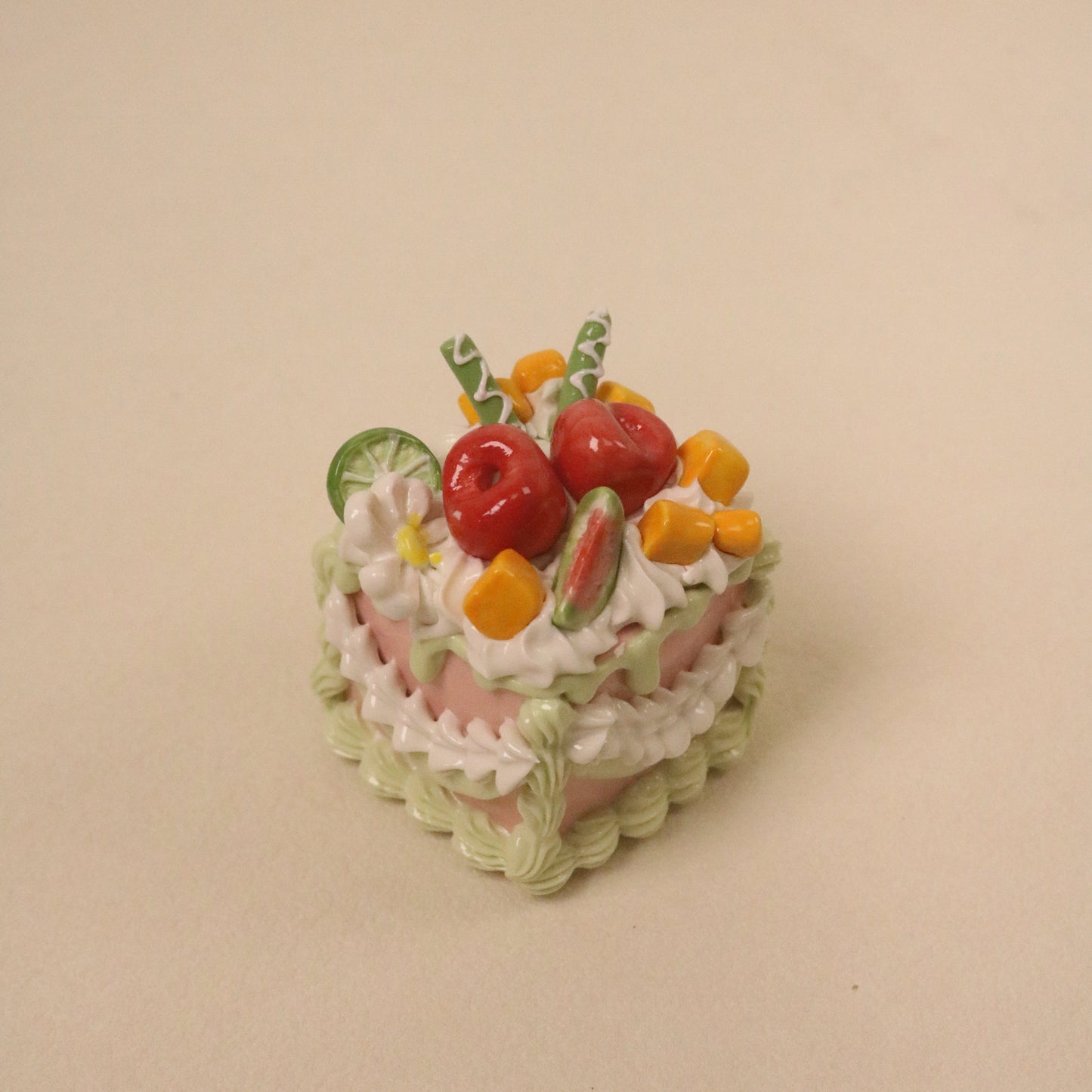 Handmade Dessert Sculpture, Square Ceramic Cake Art Ornament