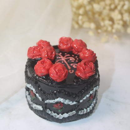 Handmade Gothic Ceramic Cake Sculpture, Black Rose & Thorn Figurine, Whimsical Art Collectible, Red Queen's Gift (CLAYYING)