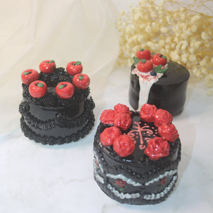 Handmade Gothic Ceramic Cake Sculpture, Black Rose & Thorn Figurine, Whimsical Art Collectible, Red Queen's Gift (CLAYYING)