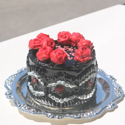 Handmade Gothic Ceramic Cake Sculpture, Black Rose & Thorn Figurine, Whimsical Art Collectible, Red Queen's Gift (CLAYYING)