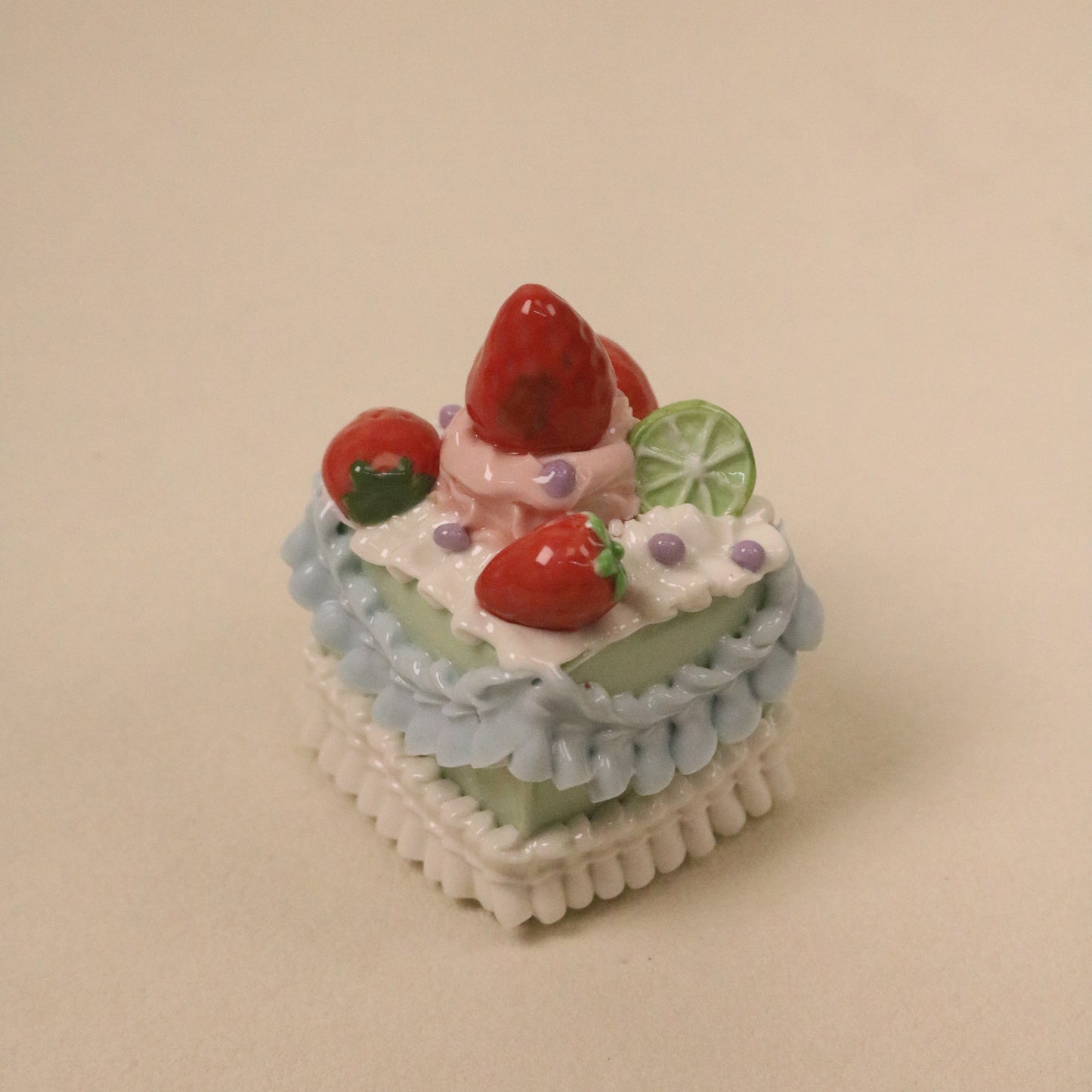 Handmade Square Ceramic Cake Decoration – Fruit Cream Style Cake Topper