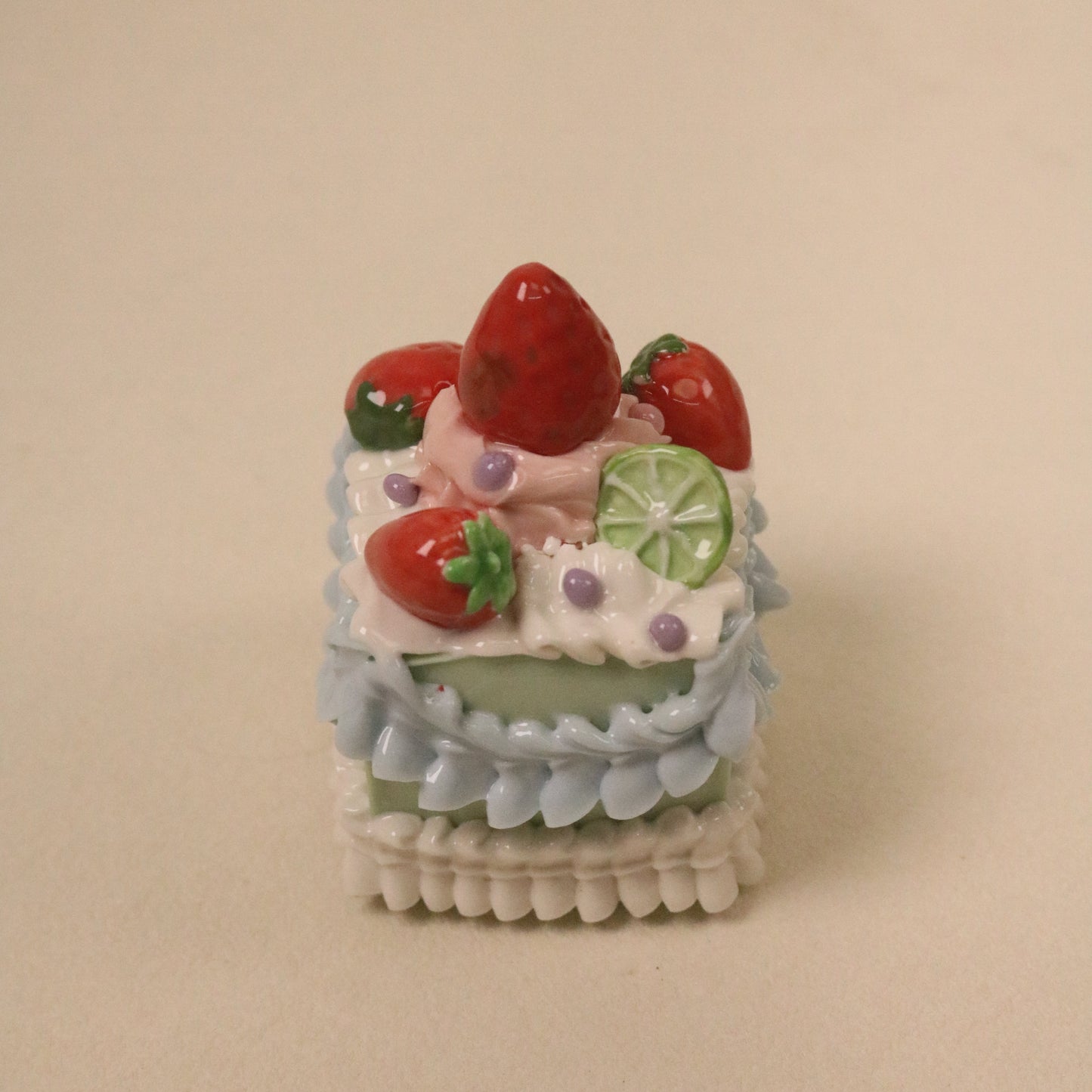 Handmade Square Ceramic Cake Decoration – Fruit Cream Style Cake Topper