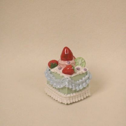 Handmade Square Ceramic Cake Decoration – Fruit Cream Style Cake Topper