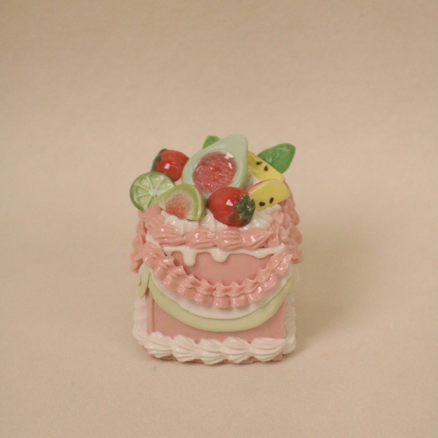 Handmade Square Ceramic Cake Decoration – Fruit Fig Cream Style Cake Topper