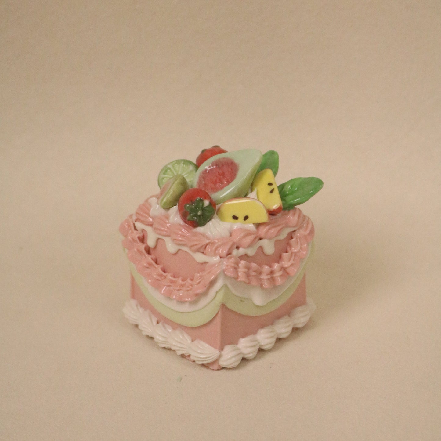 Handmade Square Ceramic Cake Decoration – Fruit Fig Cream Style Cake Topper