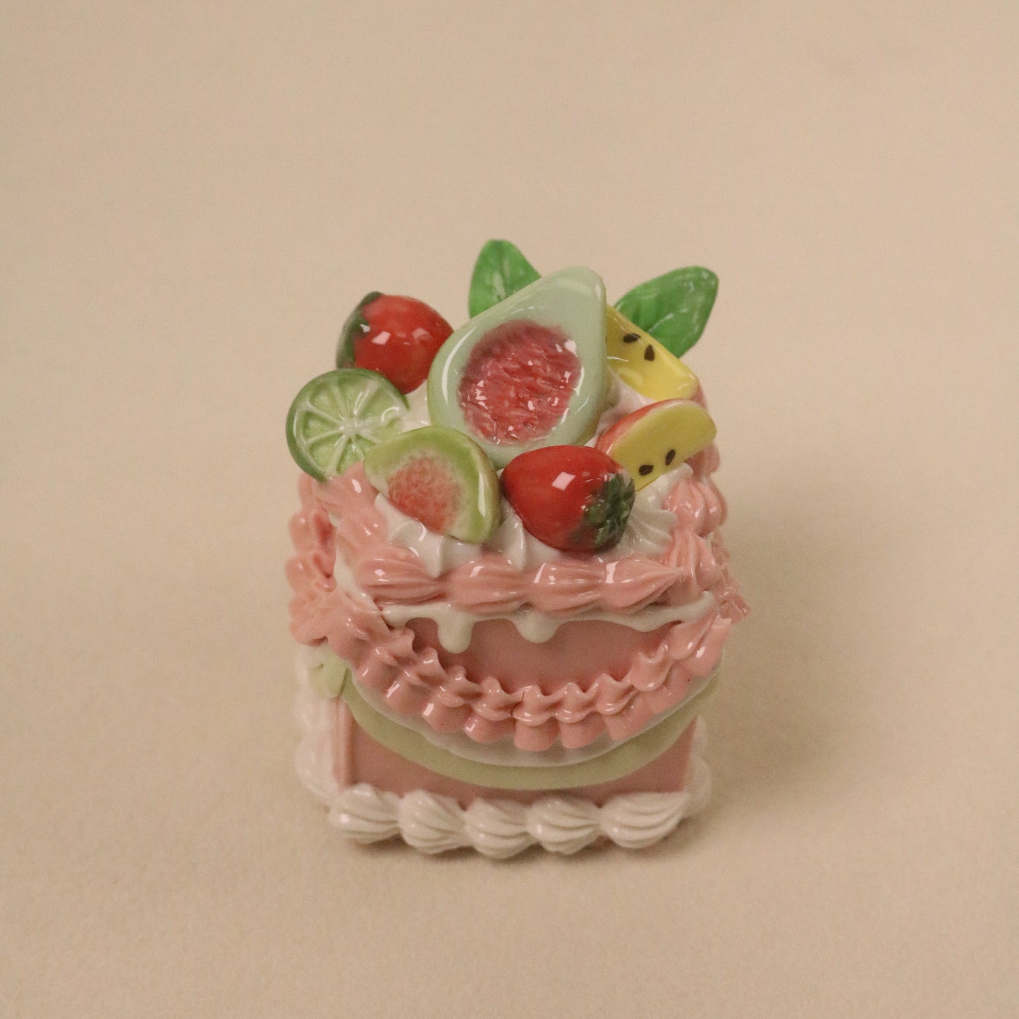 Handmade Square Ceramic Cake Decoration – Fruit Fig Cream Style Cake Topper